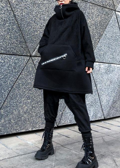 Elegant hooded patchwork cotton tunic pattern Tutorials black blouses - SooLinen