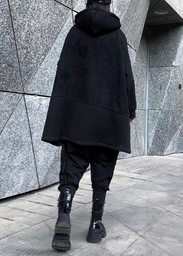 Elegant hooded patchwork cotton tunic pattern Tutorials black blouses - SooLinen