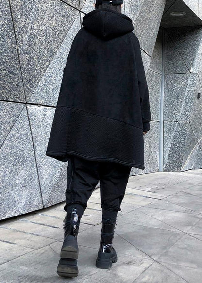 Elegant hooded patchwork cotton tunic pattern Tutorials black blouses - SooLinen