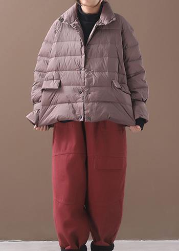 Elegant khaki Parkas for women plus size down jacket winter short coat stand collar - SooLinen