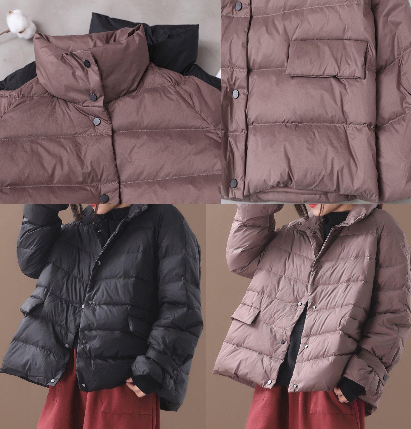 Elegant khaki Parkas for women plus size down jacket winter short coat stand collar - SooLinen