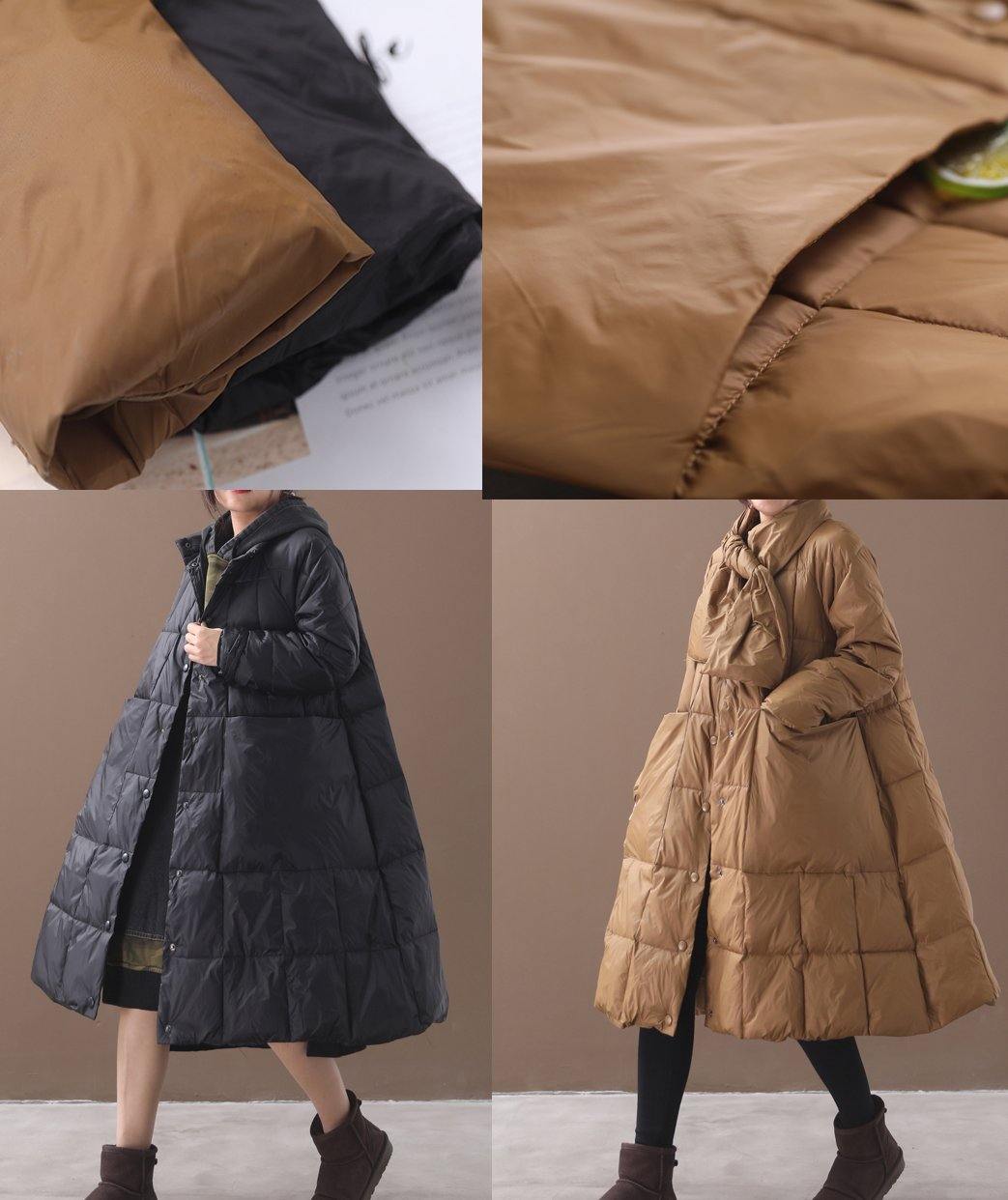 Elegant khaki winter parkas casual winter jacket hooded outwear thick - SooLinen