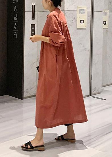 Elegant lantern sleeve cotton dresses Inspiration brown Maxi Dresses - SooLinen
