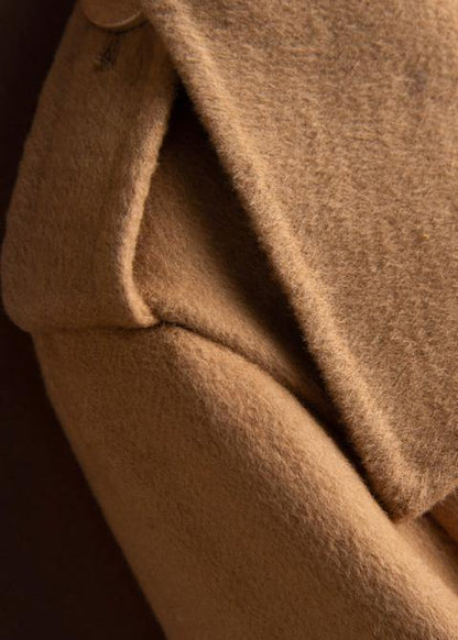 Elegant lapel tie waist Plus Size clothes For Women khaki coat - SooLinen