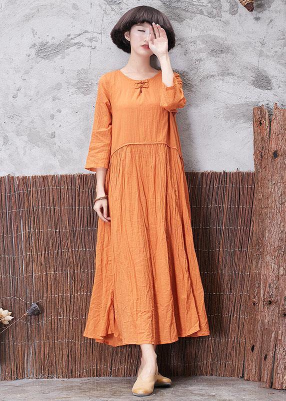 Elegant layered linen Robes Inspiration yellow o neck Dresses autumn - SooLinen