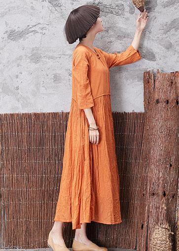 Elegant layered linen Robes Inspiration yellow o neck Dresses autumn - SooLinen