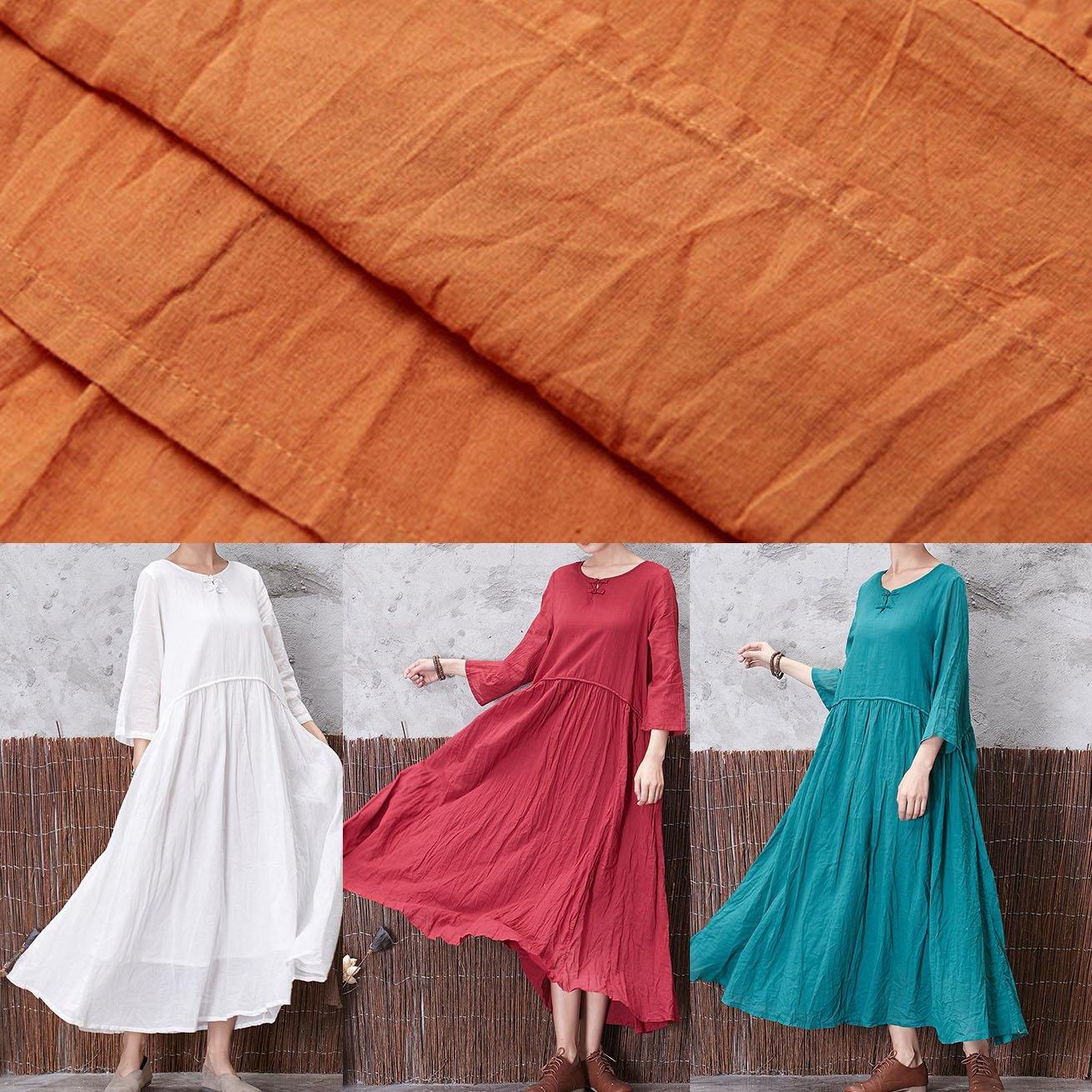 Elegant layered linen Robes Inspiration yellow o neck Dresses autumn - SooLinen