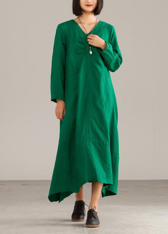 Elegante Leinenkleidung, stilvolles, einfarbiges, lockeres A-Linien-Freizeitkleid mit unregelmäßigem Saum