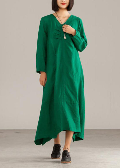 Elegante Leinenkleidung, stilvolles, einfarbiges, lockeres A-Linien-Freizeitkleid mit unregelmäßigem Saum