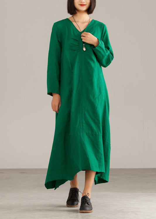 Elegante Leinenkleidung, stilvolles, einfarbiges, lockeres A-Linien-Freizeitkleid mit unregelmäßigem Saum