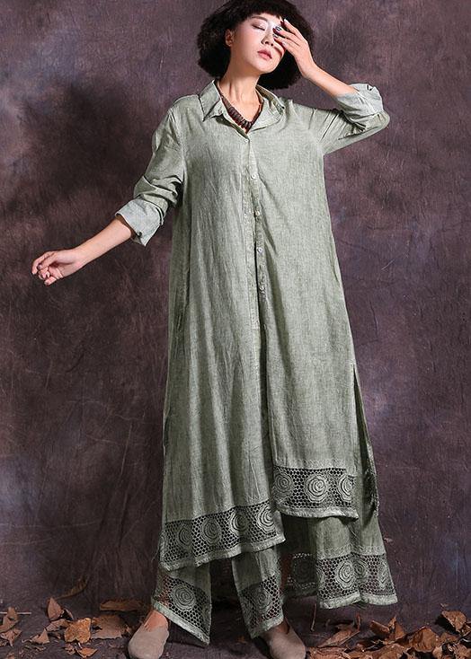 Elegant long sleeve cotton outwear green cardigan summer - SooLinen