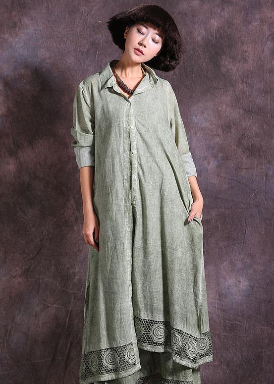 Elegant long sleeve cotton outwear green cardigan summer - SooLinen