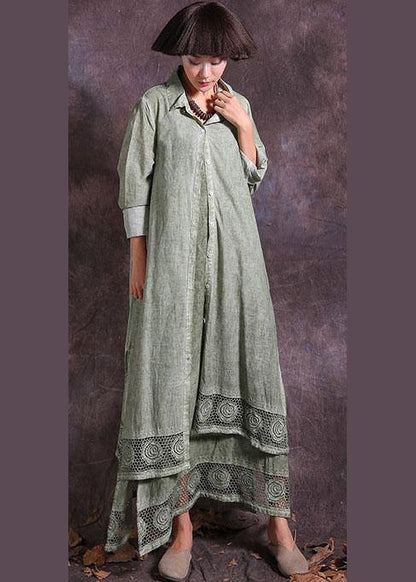 Elegant long sleeve cotton outwear green cardigan summer - SooLinen