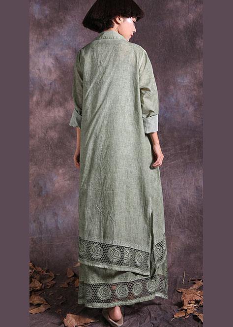 Elegant long sleeve cotton outwear green cardigan summer - SooLinen