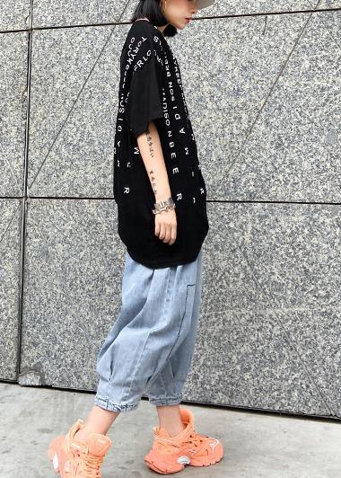 Elegant o neck back side open cotton clothes For Women Tutorials black Letter blouse - SooLinen