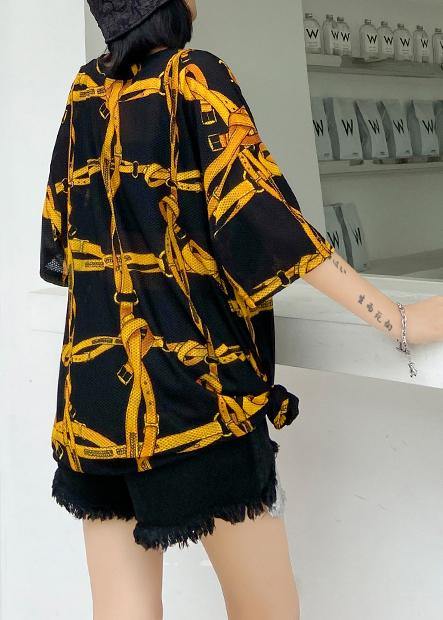 Elegant o neck half sleeve summer crane tops Work Outfits black plaid blouses - SooLinen