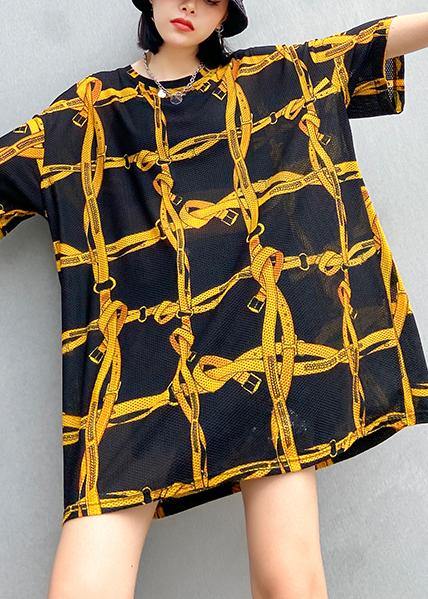 Elegant o neck half sleeve summer crane tops Work Outfits black plaid blouses - SooLinen