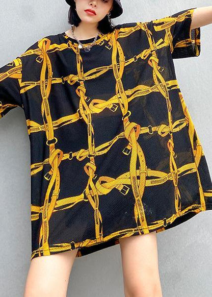 Elegant o neck half sleeve summer crane tops Work Outfits black plaid blouses - SooLinen