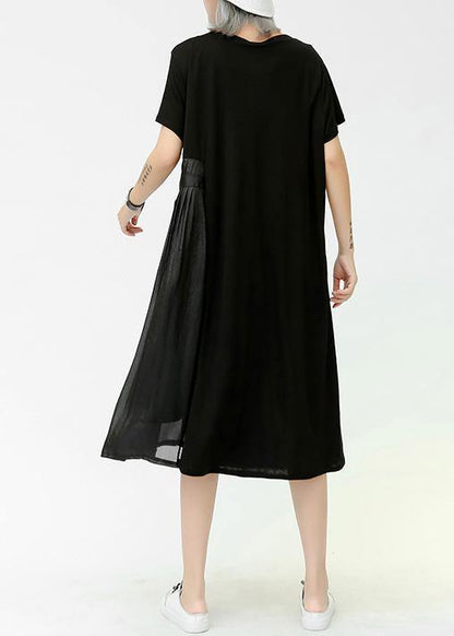 Elegant o neck patchwork pockets cotton Women Outfits yellow Dress summer - SooLinen