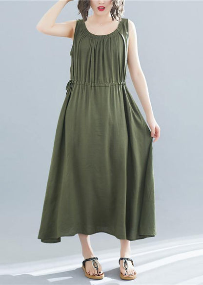 Elegant o neck sleeveless cotton Tunics Wardrobes army green Dress summer - SooLinen
