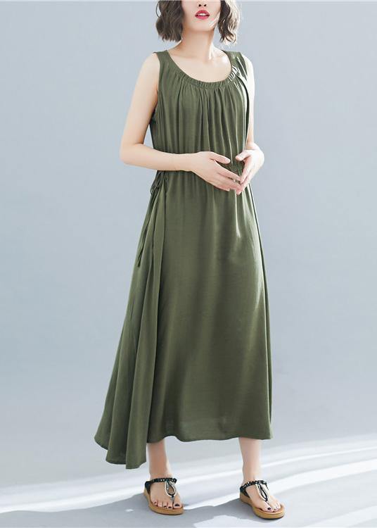 Elegant o neck sleeveless cotton Tunics Wardrobes army green Dress summer - SooLinen