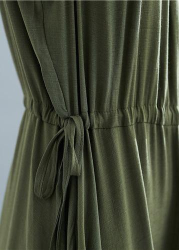 Elegant o neck sleeveless cotton Tunics Wardrobes army green Dress summer - SooLinen
