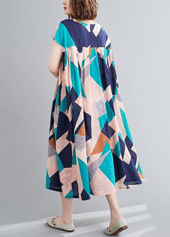 Elegant o neck Cinched summer outfit Photography blue Geometric Dress - SooLinen