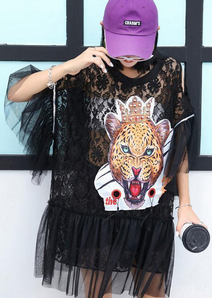 Elegant off the shoulder tunic dress Tunic Tops black Dresses summer - SooLinen