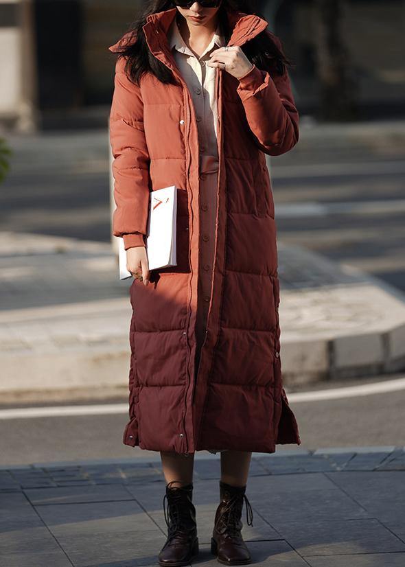 Elegant oversized warm winter coat outwear burgundy hooded zippered winter outwear - SooLinen