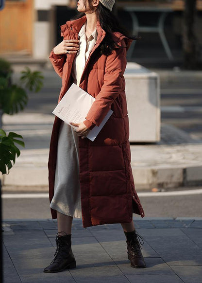 Elegant oversized warm winter coat outwear burgundy hooded zippered winter outwear - SooLinen