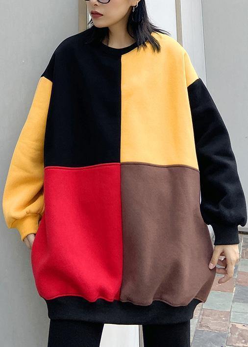 Elegant patchwork cotton o neck Tunic Inspiration yellow blouses - SooLinen