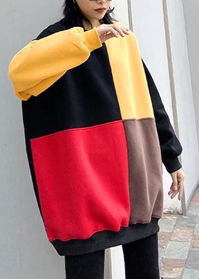 Elegant patchwork cotton o neck Tunic Inspiration yellow blouses - SooLinen