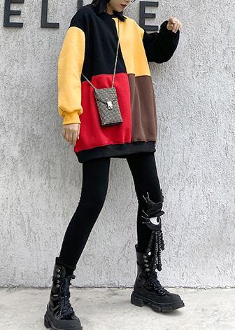 Elegant patchwork cotton o neck Tunic Inspiration yellow blouses - SooLinen