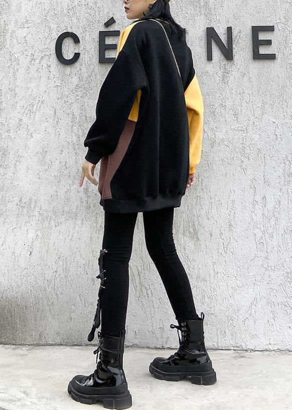 Elegant patchwork cotton o neck Tunic Inspiration yellow blouses - SooLinen