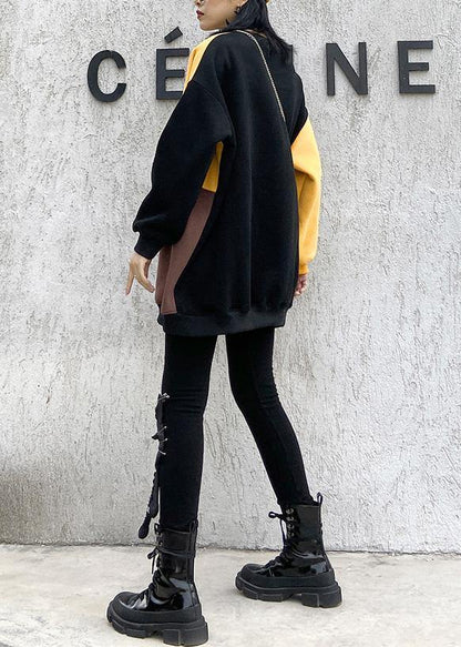 Elegant patchwork cotton o neck Tunic Inspiration yellow blouses - SooLinen