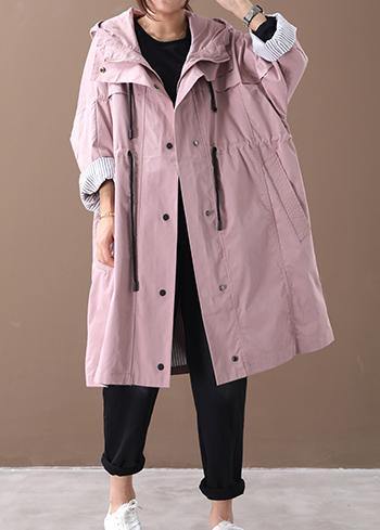 Elegant pink Fashion clothes hooded drawstring pockets outwear - SooLinen