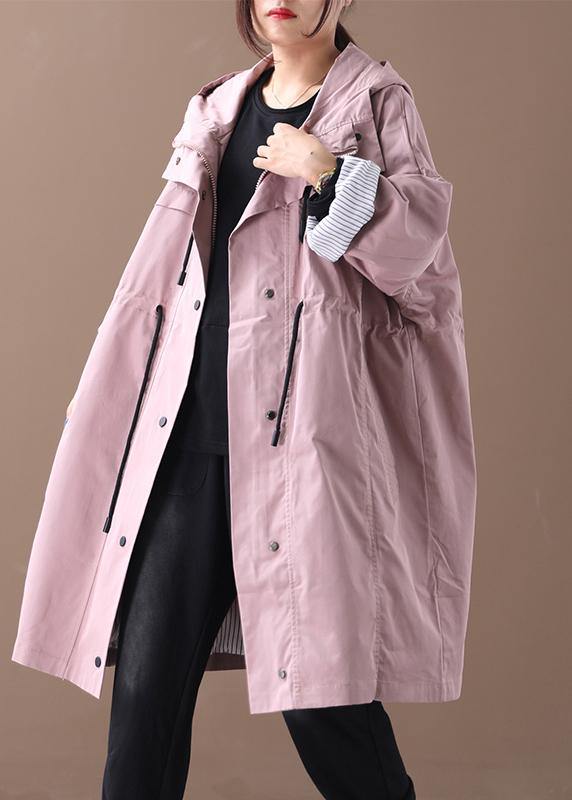 Elegant pink Fashion clothes hooded drawstring pockets outwear - SooLinen