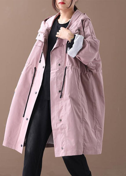 Elegant pink Fashion clothes hooded drawstring pockets outwear - SooLinen