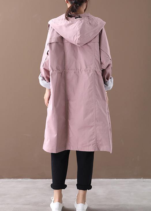 Elegant pink Fashion clothes hooded drawstring pockets outwear - SooLinen