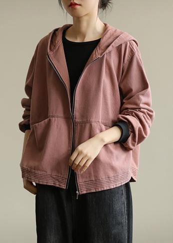 Elegant pink Fashion coat for woman Tutorials hooded zippered fall coat - SooLinen