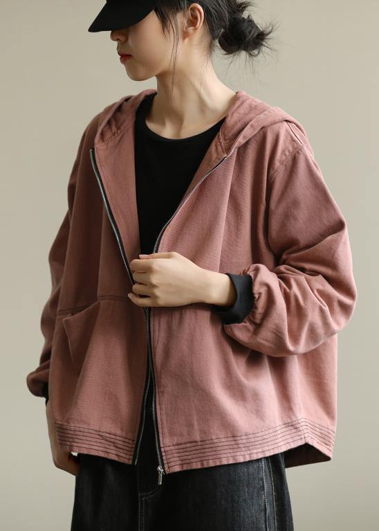 Elegant pink Fashion coat for woman Tutorials hooded zippered fall coat - SooLinen