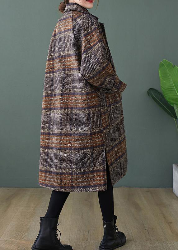 Elegant plaid Fine maxi coat Shape lapel side open coats - SooLinen