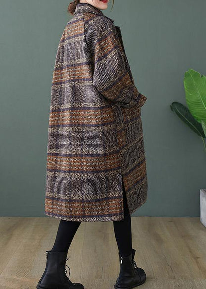 Elegant plaid Fine maxi coat Shape lapel side open coats - SooLinen