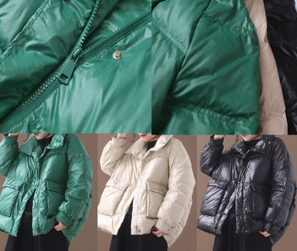 Elegant plus size clothing snow jackets winter overcoat green stand collar duck down coat - SooLinen
