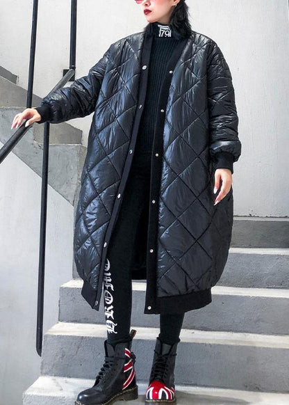 Elegant plus size jacket winter coats black v neck thick winter parkas - SooLinen