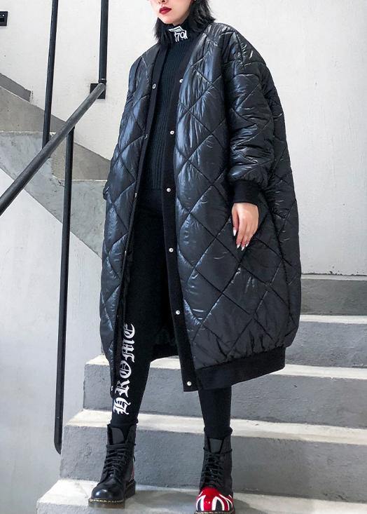 Elegant plus size jacket winter coats black v neck thick winter parkas - SooLinen