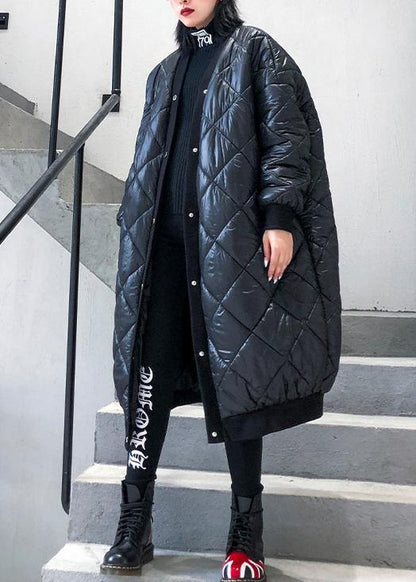 Elegant plus size jacket winter coats black v neck thick winter parkas - SooLinen