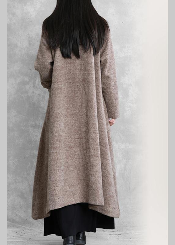 Elegant plus size long jackets women coats khaki stand collar large hem woolen coats - SooLinen