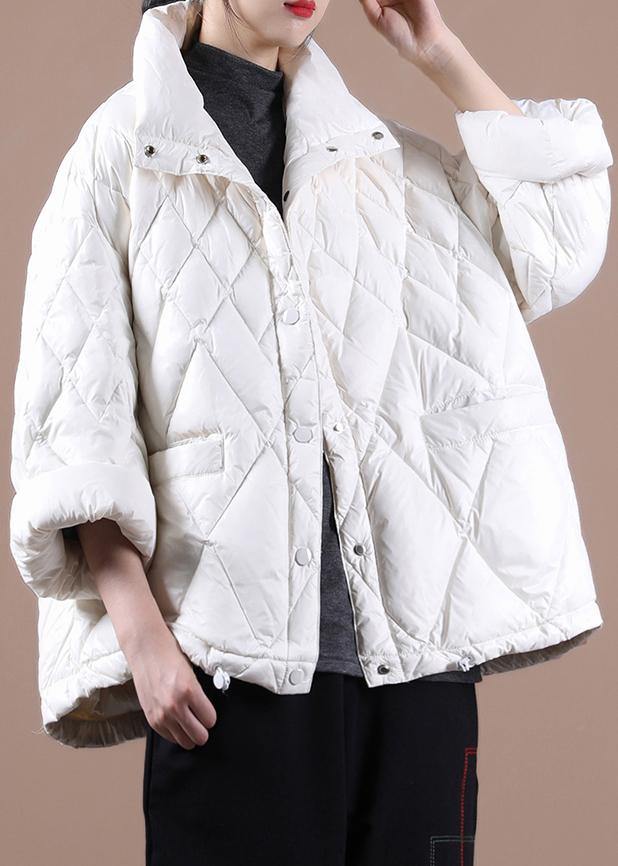 Elegant plus size winter jacket coats white stand collar Button Down duck down coat - SooLinen