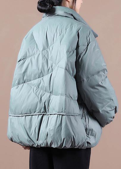 Elegant plus size winter outwear gray green stand collar Chinese Button warm winter coat - SooLinen